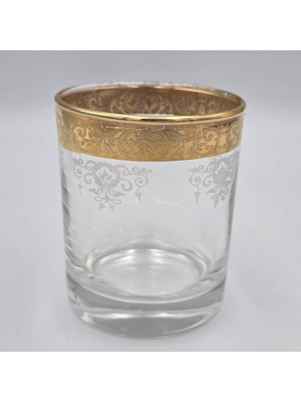 Old Fashioned by Cellini Gold Rim Etched Glass Tumbler With Floral Scroll Design - Picture 5 of 9